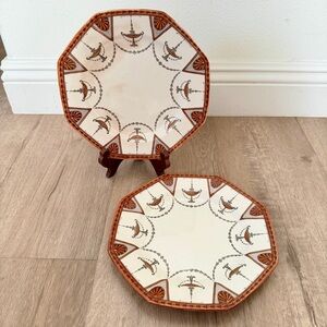 2 PC Antique Royal Doulton Apex Octagonal Dinner Plate 9.5”, 1901-1922 Mark RARE